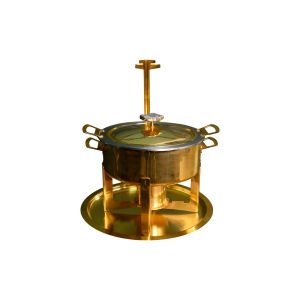 RECHAUD BANHO MARIA 25 INOX COM PEDRA AMETISTA E SUPORTE DOURADO