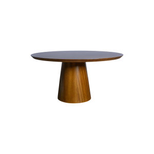 MESA DE JANTAR DE MADEIRA COM BASE CONE NA COR CASTANHO