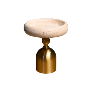 SUPORTE EM MÁMORE REDONDO COM PÉ TODO DOURADO